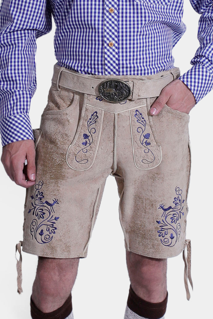 closed view of a man wearing Cincinnati Lederhosen