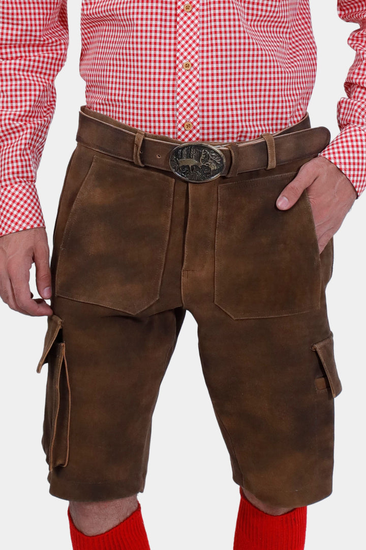 closed view of a man wearing DJ Otzi Cargo Lederhosen