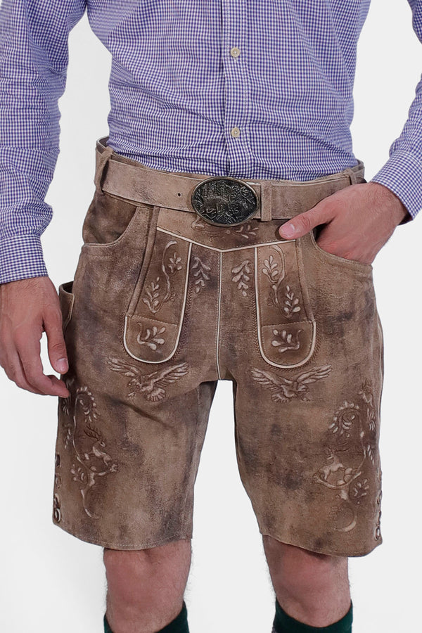 closed view of a man wearing Danube Lederhosen