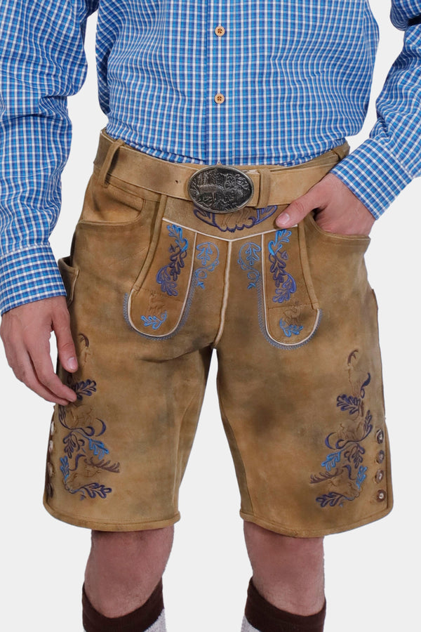 closed view of a man wearing Edelweiss Lederhosen