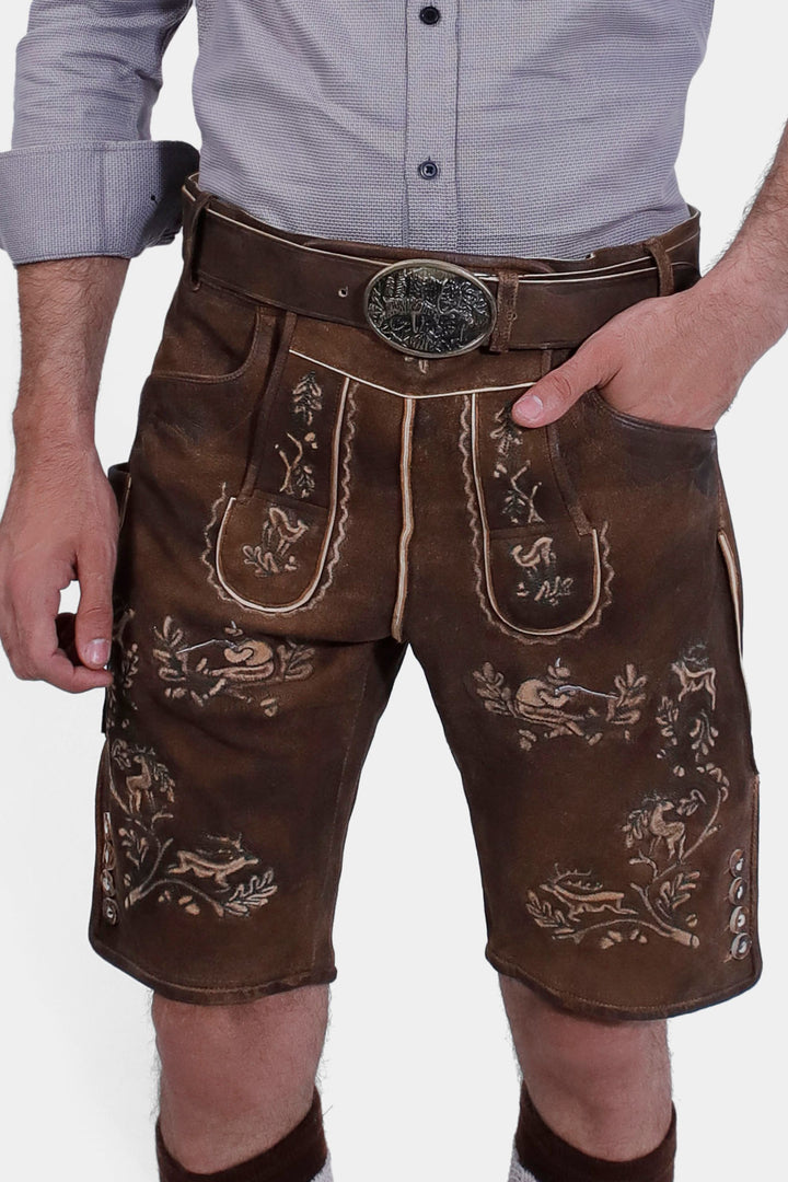 closed view of a man wearing Ein Prosit Lederhosen