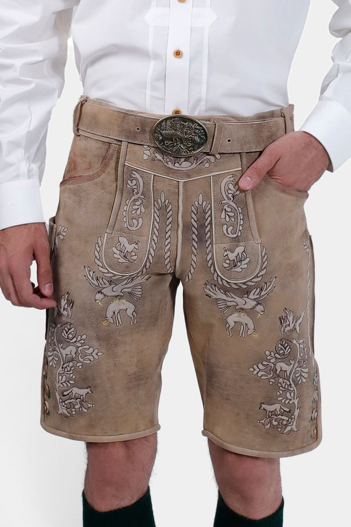 closed view of a man wearing Gerd Muller Lederhosen