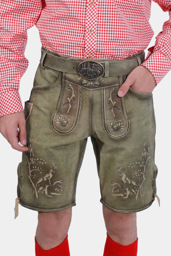closed view of a man wearing Heidelberg Lederhosen