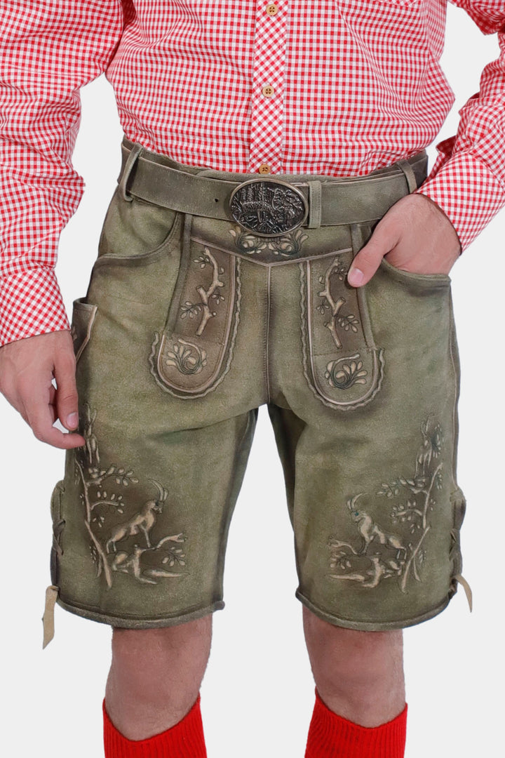 closed view of a man wearing Heidelberg Lederhosen