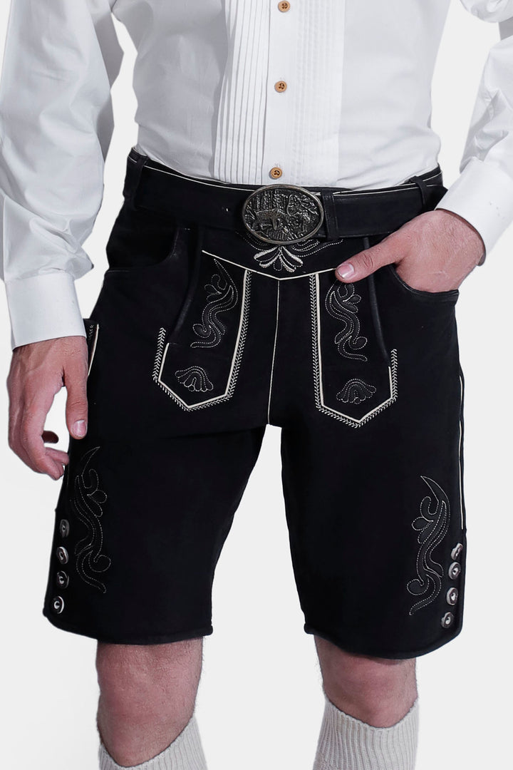 closed view of a man wearing Oktoberfest Appleton Lederhosen