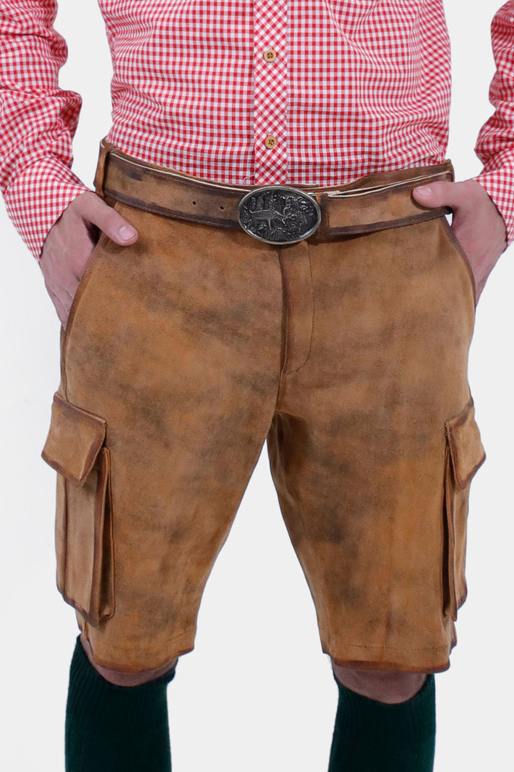 closed view of a man wearing Mahler Lederhosen